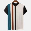 Striped 3D Printed Short Sleeve Knitted Mesh Top - Image 3