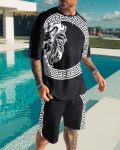 Printed Round Neck Sleeve Shorts Suit For Men - Image 2